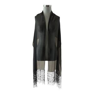 Kenneth Cole Reaction Black Sheer Sequin Fringe Scarf 72x20 Shawl Wrap VG